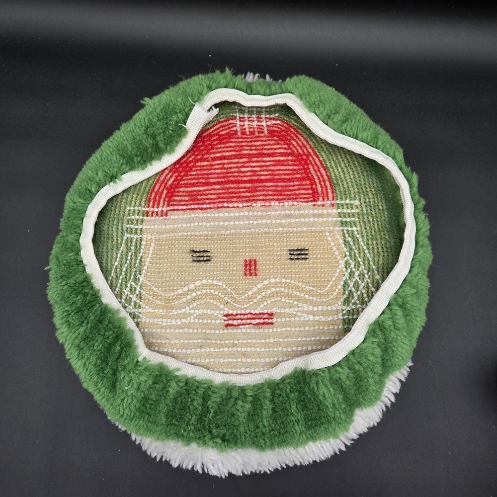 Vintage Handmade Latch Hook Santa Claus Toilet Lid Cover Christmas Decor Green - Picture 6 of 12